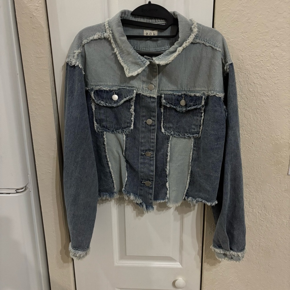 Pol Two-Tone Patchwork Distressed Jean Jacket - image 3